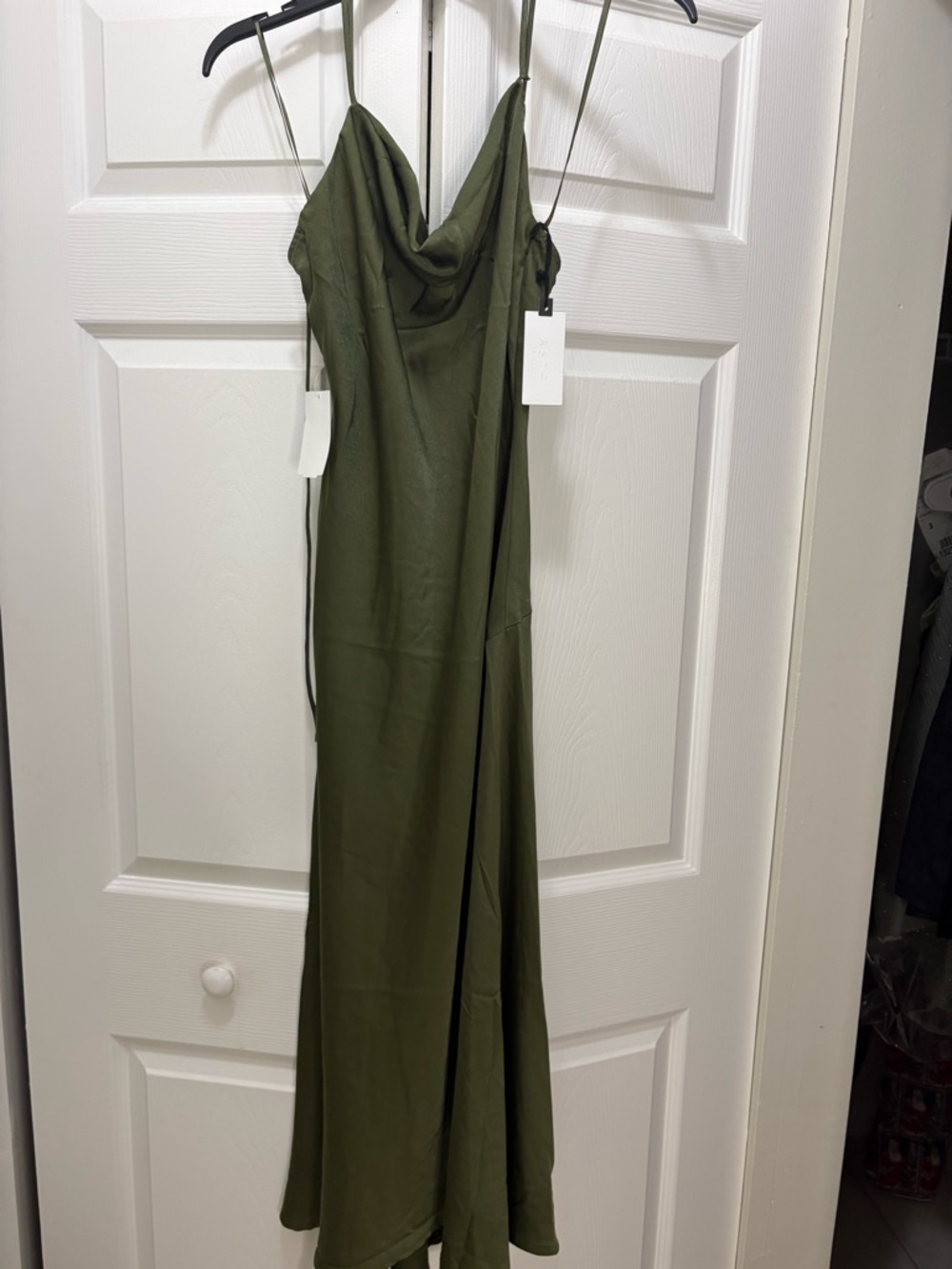 Astr Olive Slip Midi Dress with Side Thigh Slit - Picture 3 of 6